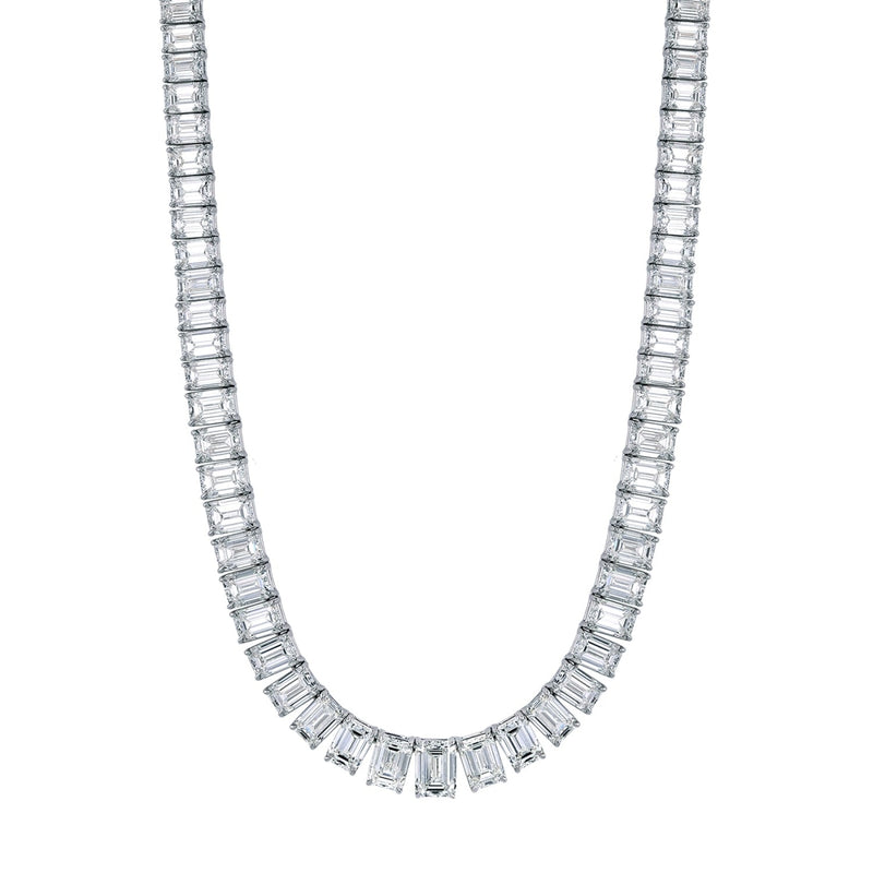 Manfredi Jewels Jewelry - Emerald Cut Platinum 38.02ct Graduated Diamond Tennis Necklace