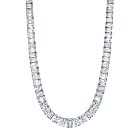 Emerald Cut Platinum 38.02ct Graduated Diamond Tennis Necklace