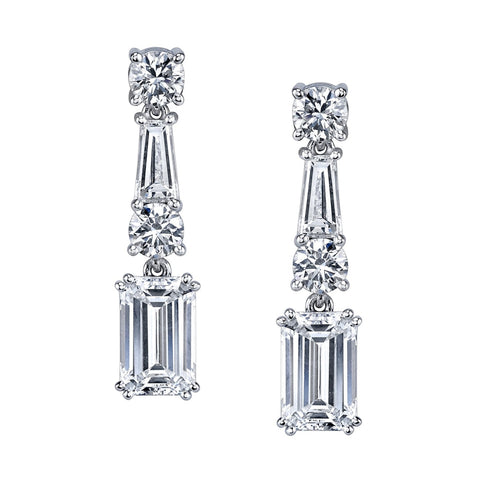 Emerald Cut Platinum 9.89 ctw Diamond Drop Earrings