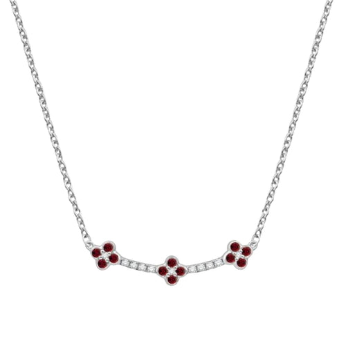 Manfredi Jewels Jewelry - Garnet Floral Motif Curved 14Kt White Gold 0.10Ct Bar Necklace