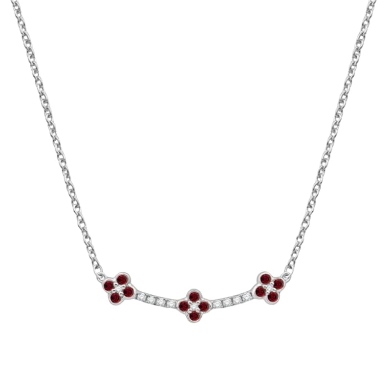 Manfredi Jewels Jewelry - Garnet Floral Motif Curved 14Kt White Gold 0.10Ct Bar Necklace | Manfredi Jewels