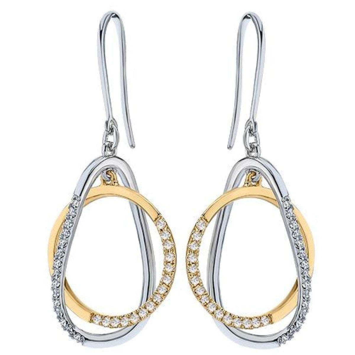Manfredi Jewels Jewelry - Intertwined Open Circle 14Kt Yellow & White Gold 0.33Ct Diamond Drop Earrings | Manfredi Jewels
