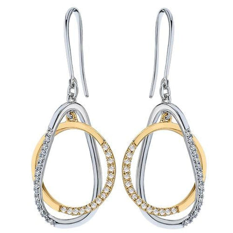 Intertwined Open Circle 14Kt Yellow & White Gold 0.33Ct Diamond Drop Earrings