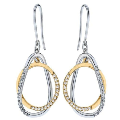 Intertwined Open Circle 14Kt Yellow & White Gold 0.33Ct Diamond Drop Earrings