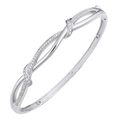 Modern Twist 14K White Gold Diamond Bangle Bracelet