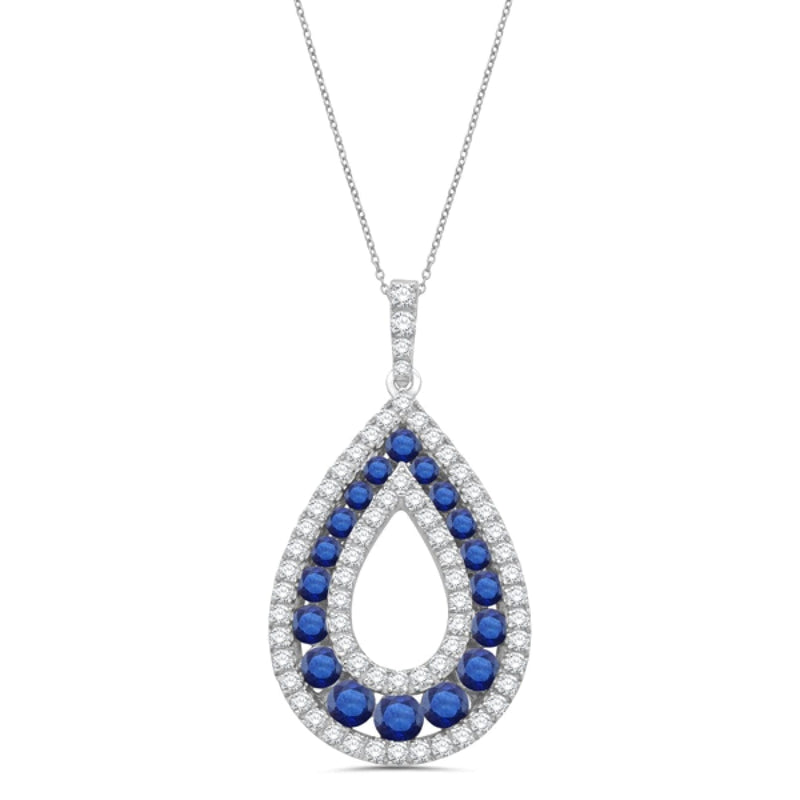 Manfredi Jewels Jewelry - Open Teardrop Diamond & Blue Sapphire 14Kt White Gold 0.50Ct Pendant
