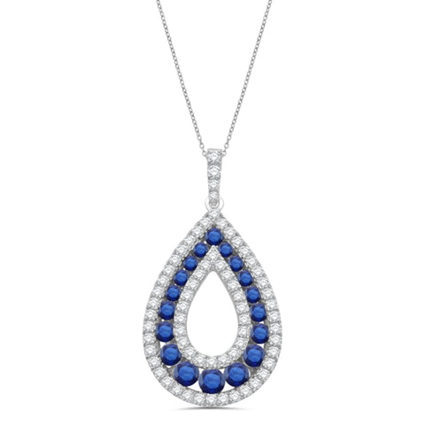 Open Teardrop Diamond & Blue Sapphire 14Kt White Gold 0.50Ct Pendant