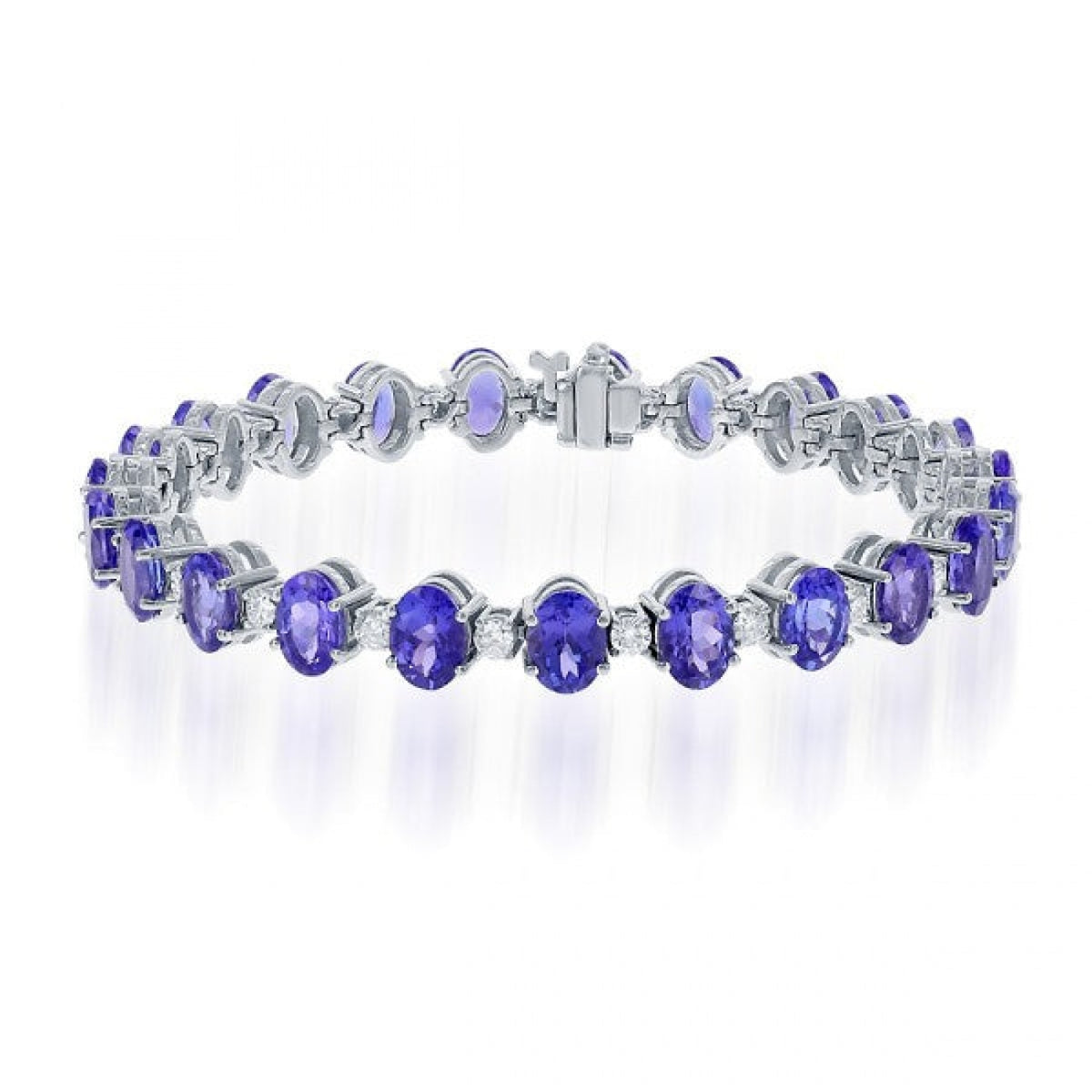 Manfredi Jewels Jewelry - Oval Cut 13.50ct 14K White Gold Tanzanite & Diamond Bracelet | Manfredi Jewels