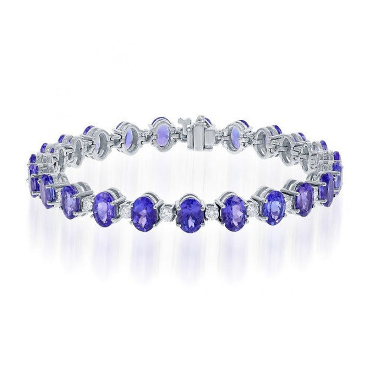 Manfredi Jewels Jewelry - Oval Cut 13.50ct 14K White Gold Tanzanite & Diamond Bracelet | Manfredi Jewels