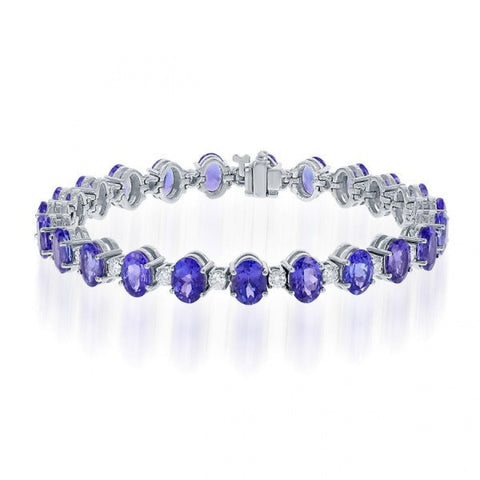 Oval Cut 13.50ct 14K White Gold Tanzanite & Diamond Bracelet