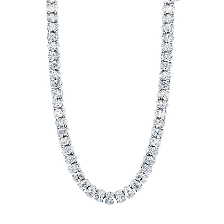 Manfredi Jewels Jewelry - Oval Cut 18K White Gold 21.77ct Diamond Tennis Necklace | Manfredi Jewels