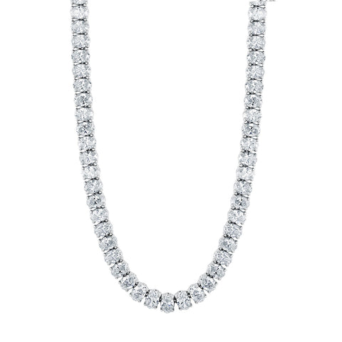 Oval Cut 18K White Gold 21.77ct Diamond Tennis Necklace