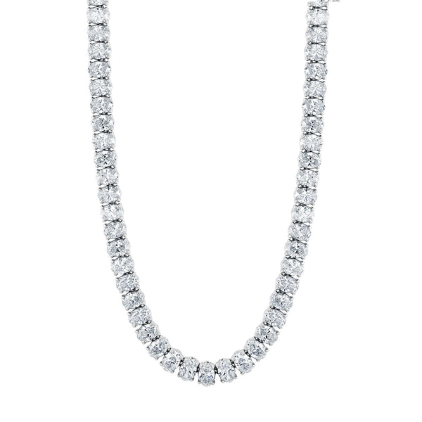 Manfredi Jewels Jewelry - Oval Cut 18K White Gold 31.12ctw Diamond Tennis Necklace (Pre-Order) | Manfredi Jewels