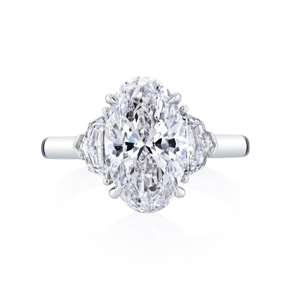 Manfredi Jewels Engagement - Oval Cut 3.47 ct Platinum Three Stone Diamond Engagement Ring (Pre-Order) | Manfredi Jewels