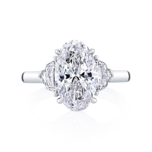 Manfredi Jewels Engagement - Oval Cut 3.47 ct Platinum Three Stone Diamond Ring