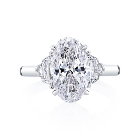 Oval Cut 3.47 ct Platinum Three Stone Diamond Engagement Ring