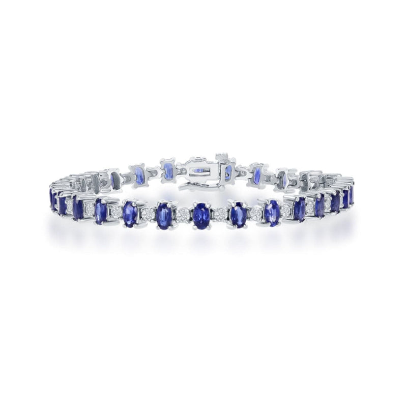 Manfredi Jewels Jewelry - Oval Cut 7.93ct 14K White Gold Sapphire & Diamond Bracelet | Manfredi Jewels