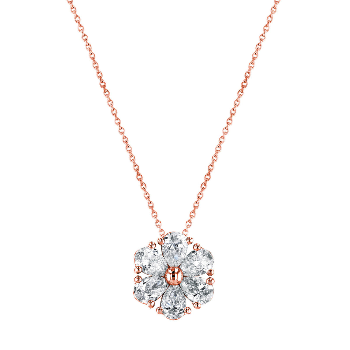 Manfredi Jewels Jewelry - Pear Cut 18K Rose Gold 3.04 ct Diamond Flower Pendant Necklace | Manfredi Jewels