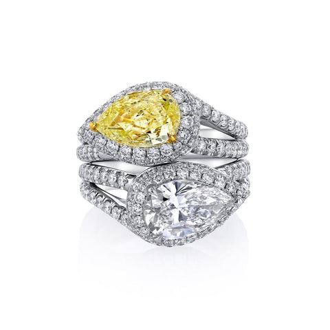 Pear Cut 6.46 ct  Platinum Yellow and White Diamond Engagement Ring