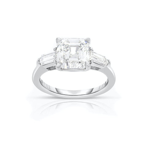 Platinum 3.24 ct Square Emerald Diamond Engagement Ring