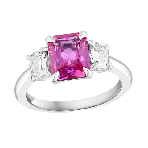 Platinum Cushion Pink Sapphire & Diamond Ring