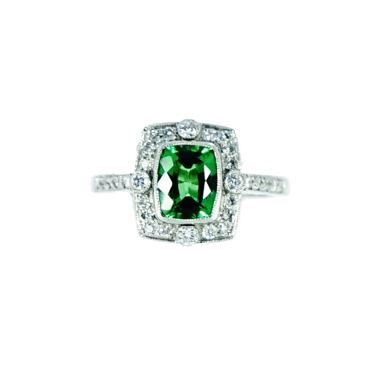 Manfredi Jewels Jewelry - Platinum Cushion Tsavorite & Diamond Ring | Manfredi Jewels