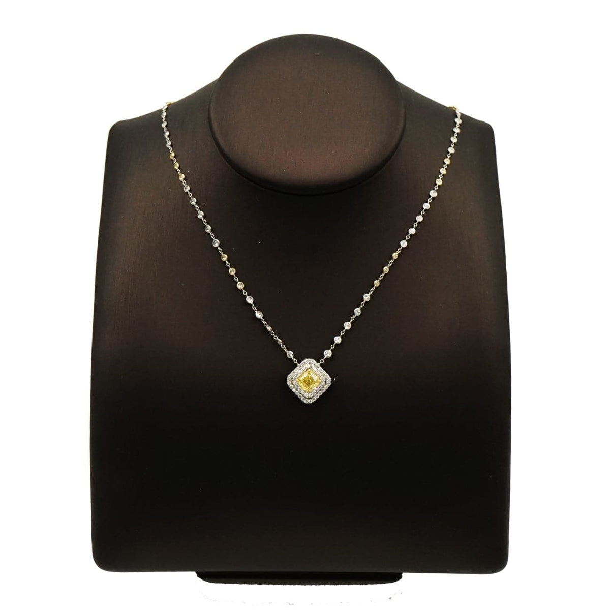 Manfredi Jewels Estate Jewelry - Platinum Double Row Yellow Diamond Square Necklace | Manfredi Jewels