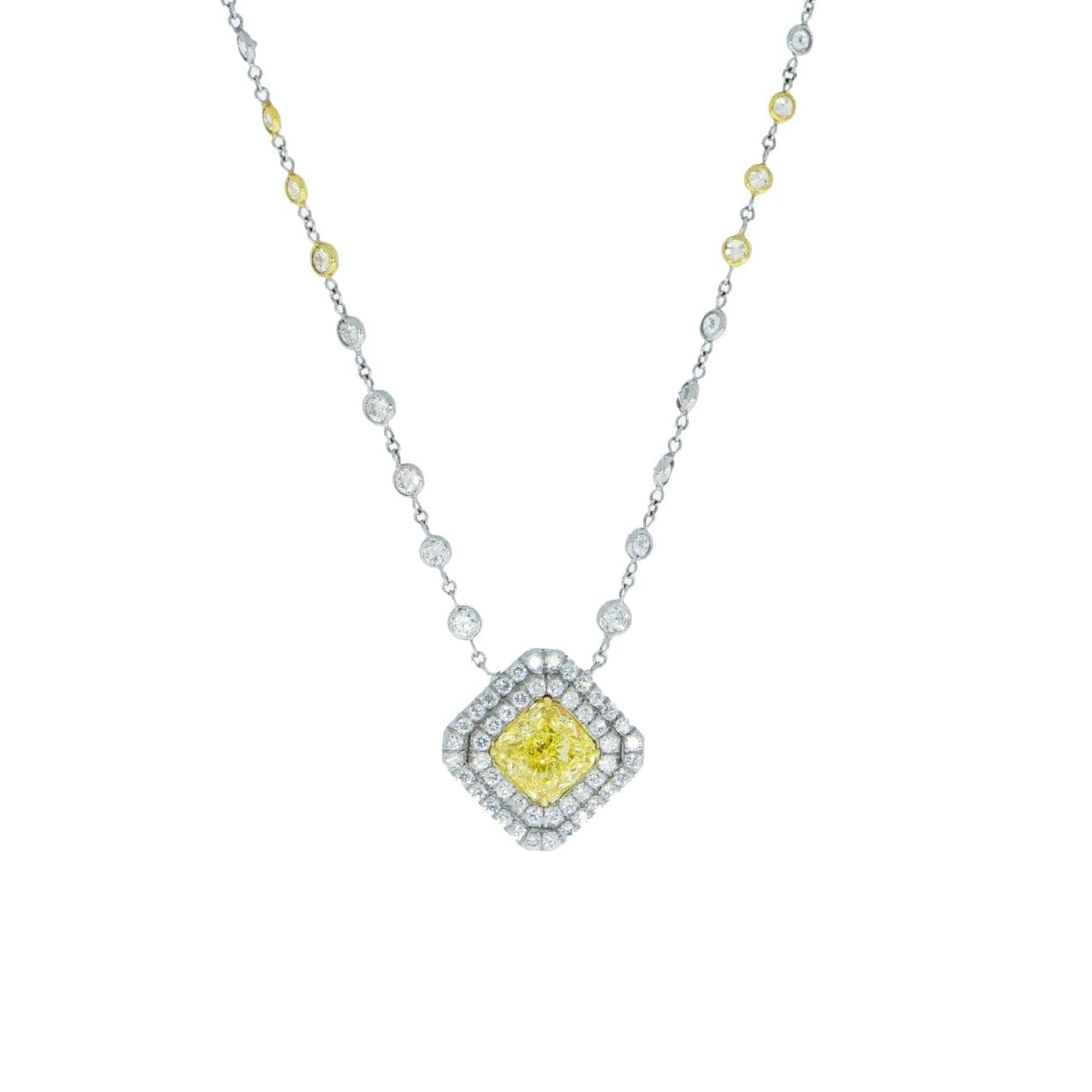Manfredi Jewels Estate Jewelry - Platinum Double Row Yellow Diamond Square Necklace | Manfredi Jewels