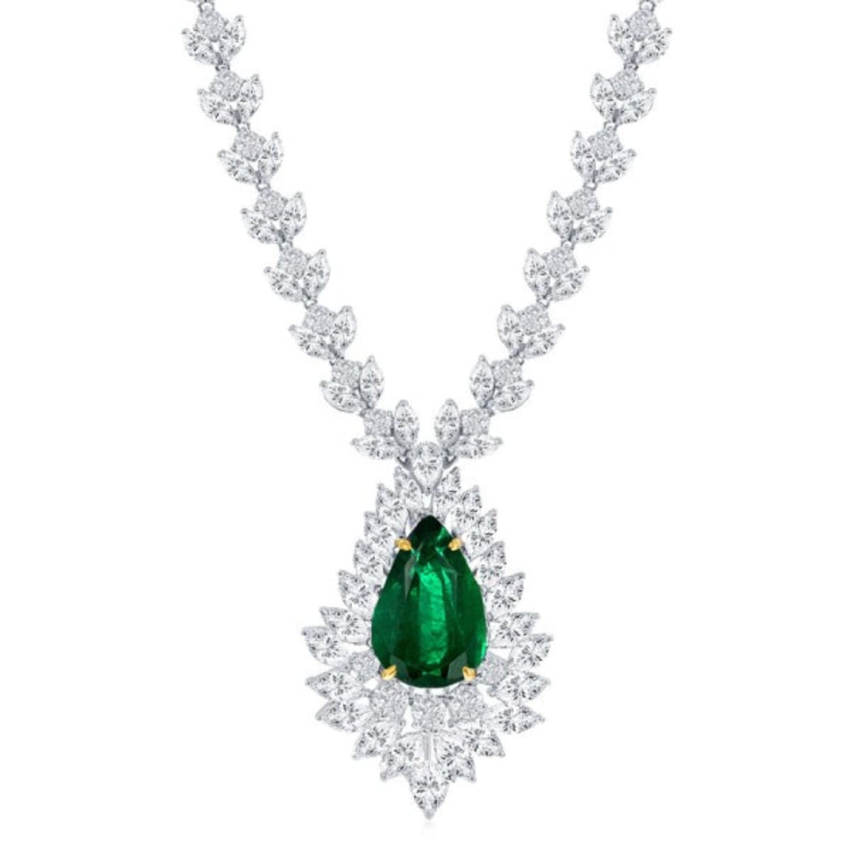 Manfredi Jewels Jewelry - Platinum Emerald & Diamond Drop Necklace | Manfredi Jewels