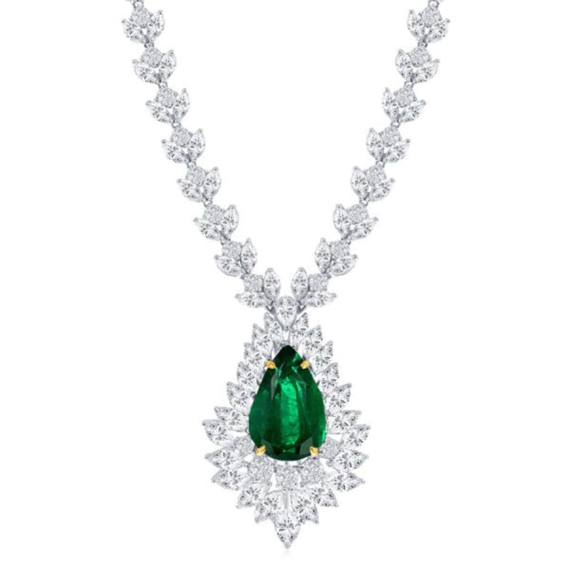 Manfredi Jewels Jewelry - Platinum Emerald & Diamond Drop Necklace | Manfredi Jewels