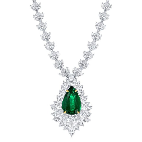 Platinum Emerald & Diamond Drop Necklace