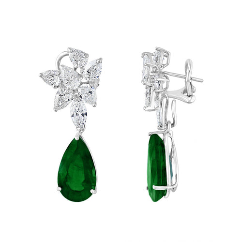 Manfredi Jewels Jewelry - Platinum Emerald & Diamond Pendant Earrings