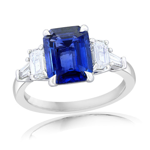 Emerald Cut 1.84 Platinum Sapphire & Diamond Engagement Ring
