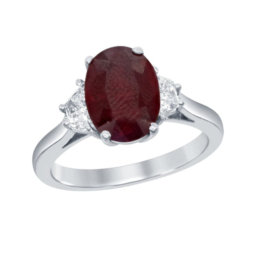Manfredi Jewels Engagement - Platinum Oval Ruby & Diamond Ring