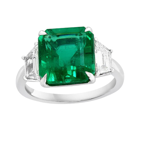 Platinum Square Emerald & Diamond Ring