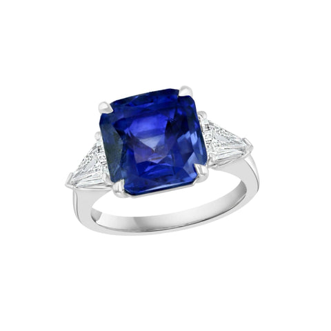 Platinum Square Sapphire & Diamond Ring