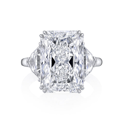 Radiant Cut 10.16 ct Platinum Three Stone Diamond Engagement Ring