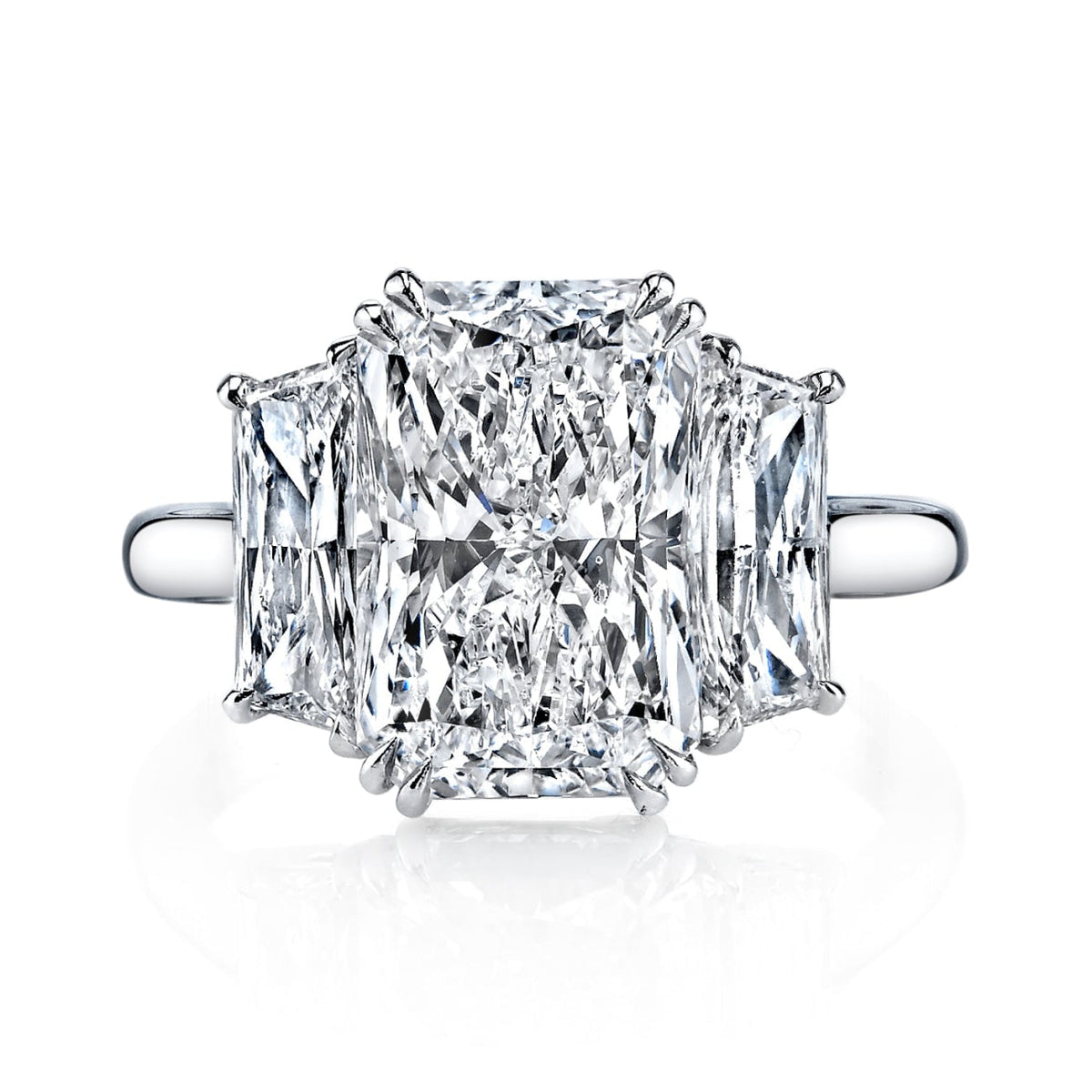 Manfredi Jewels Engagement - Radiant Cut 5.02 ct Platinum Three Stone Diamond Ring | Manfredi Jewels