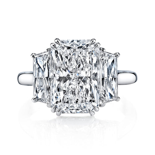Manfredi Jewels Engagement - Radiant Cut 5.02 ct Platinum Three Stone Diamond Ring
