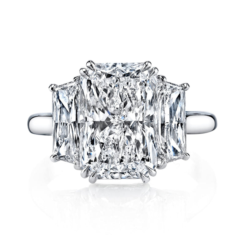 Manfredi Jewels Engagement - Radiant Cut 5.02 ct Platinum Three Stone Diamond Ring