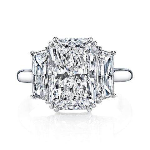 Radiant Cut 5.02 ct Platinum Three Stone Diamond Ring