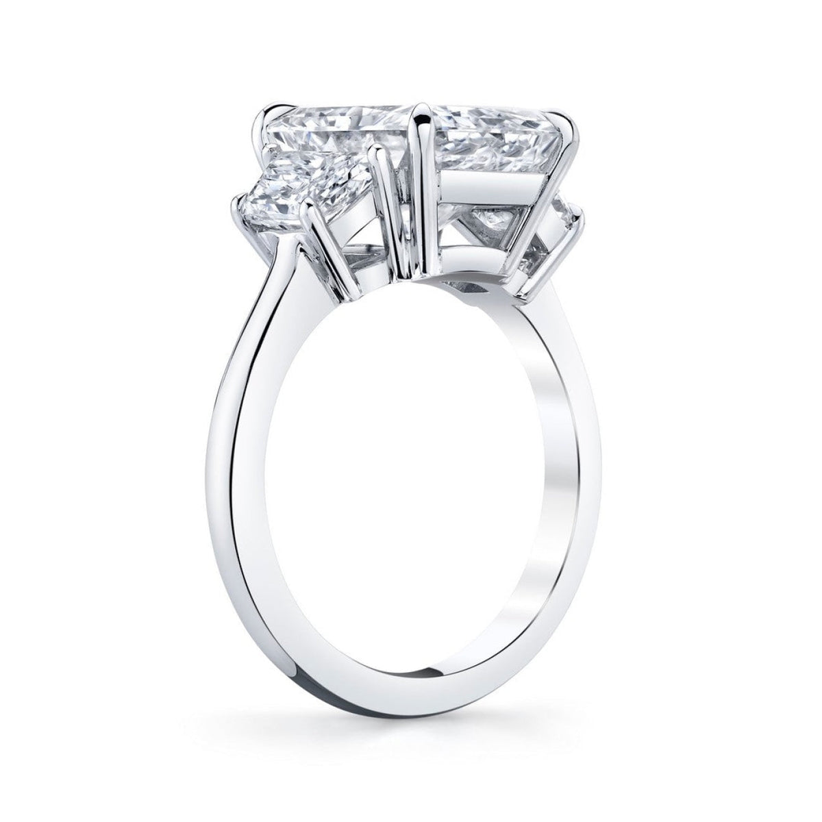 Manfredi Jewels Engagement - Radiant Cut 5.02 ct Platinum Three Stone Diamond Ring | Manfredi Jewels