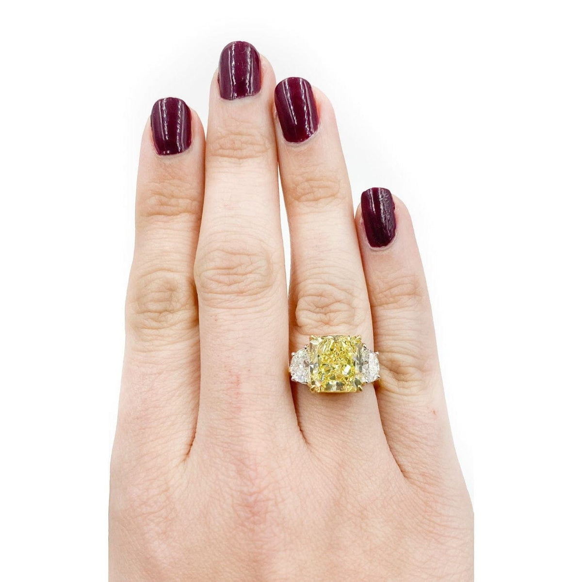 Manfredi Jewels Engagement - Radiant Cut 6.37 ct Platinum & 18K Yellow Gold Fancy Intense Yellow Diamond Engagement Ring | Manfredi Jewels