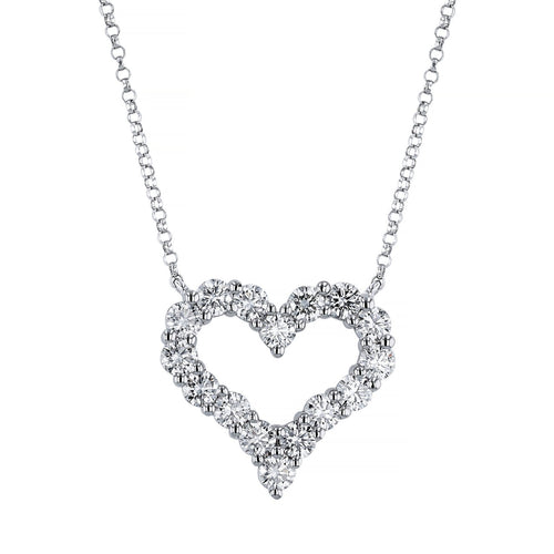 Manfredi Jewels Jewelry - Round Cut 18K White Gold 1.51 ct Diamond Heart Pendant Necklace