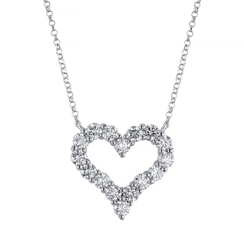 Round Cut 18K White Gold 1.51 ct Diamond Heart Pendant Necklace