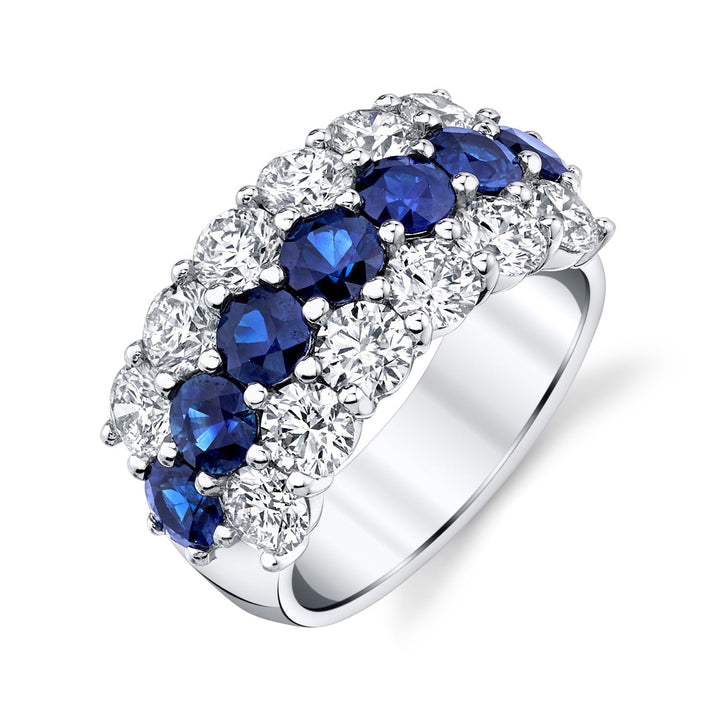 Manfredi Jewels Jewelry - Platinum 3 Row Diamond & Sapphire Band Ring | Manfredi Jewels