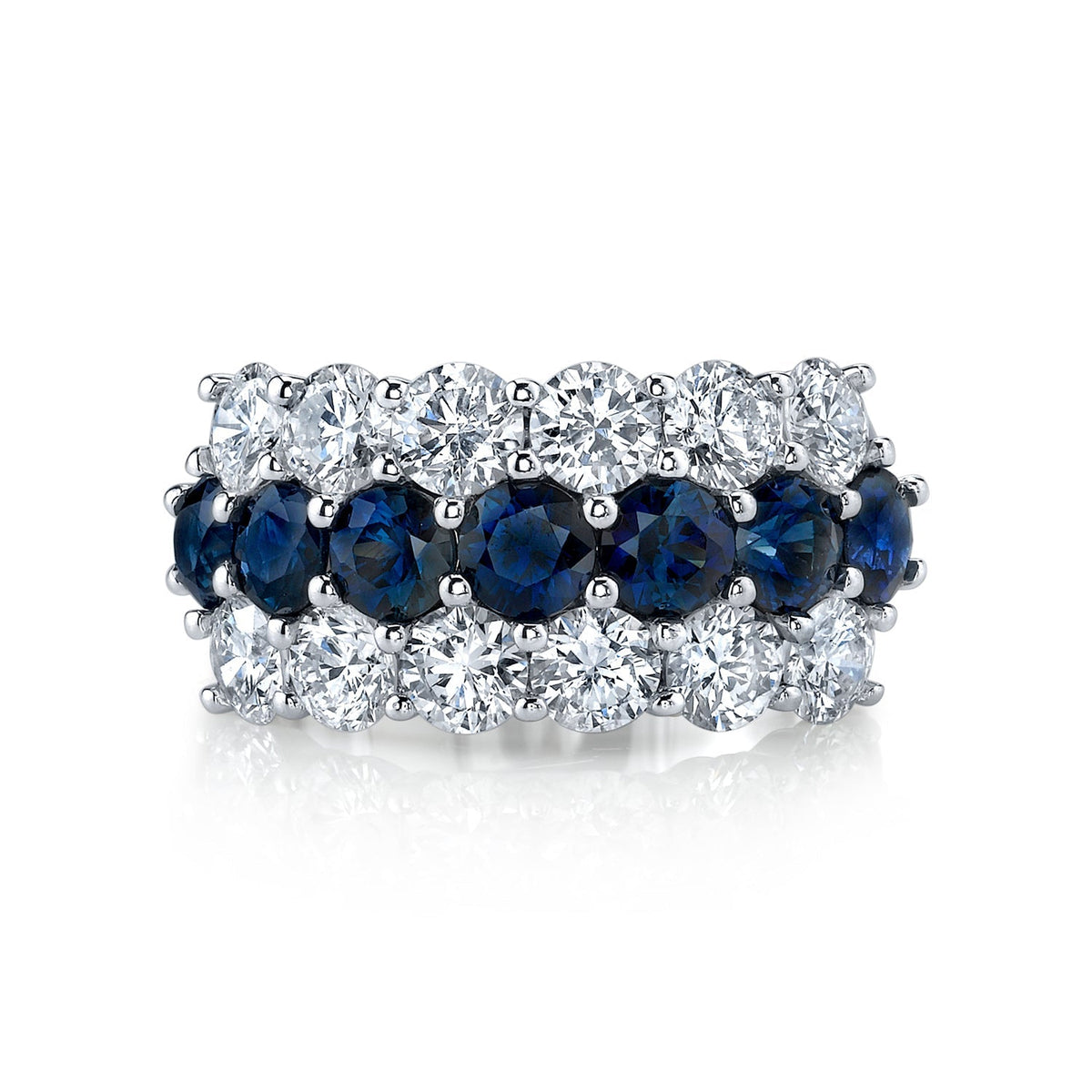 Manfredi Jewels Jewelry - Platinum 3 Row Diamond & Sapphire Band Ring | Manfredi Jewels