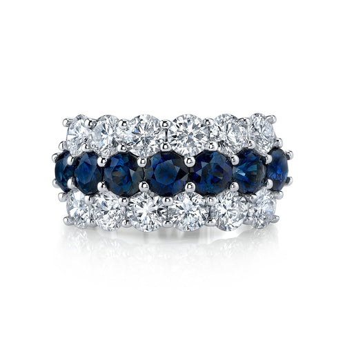 Manfredi Jewels Jewelry - Round Cut 18K White Gold 1.85 ct Diamond & 1.43 Sapphire Band Ring