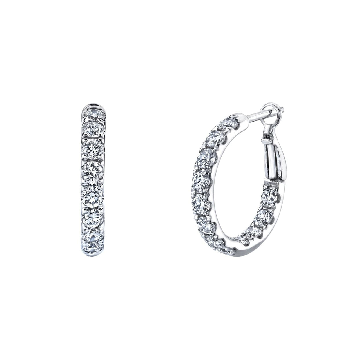 Manfredi Jewels Jewelry - Round Cut 18K White Gold 1.91ct Micro Hoop Earrings | Manfredi Jewels