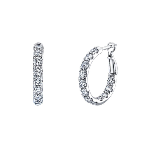 Round Cut 18K White Gold 1.91ct Micro Hoop Earrings